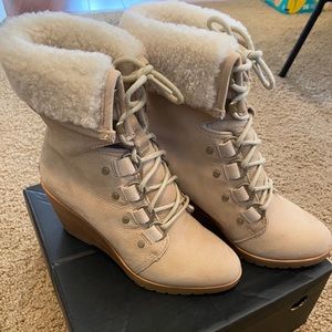 Sorel After Hours Lace Shearling wedge boots